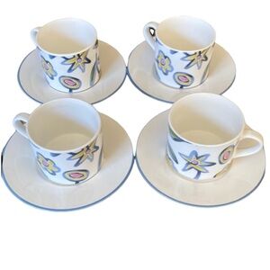 Pottery Barn off-white, Blue and Yellow Bunch, coffee/tea Mugs. Set of 4